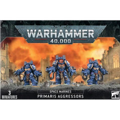 This multi-part plastic kit contains the components necessary to assemble a 3-man Primaris Aggressor Squad