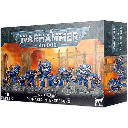 This multi-part plastic kit contains the components necessary to assemble a set of 10 Primaris Intercessors.
