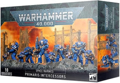 This multi-part plastic kit contains the components necessary to assemble a set of 10 Primaris Intercessors.