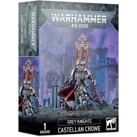 This 18-piece plastic kit builds one Castellan Crowe, who can be assembled with a bare head or a knightly helmet. It is supplied with one 40mm Citadel Round Base