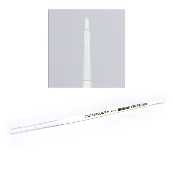 Synthetic brush fibers to prevent curling. Perfect for all of your base brushing needs. This versatile brush is great for quickly painting regular miniatures.