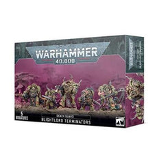 This multipart plastic kit contains the components necessary to assemble a unit of 5 Blightlord Terminators. They can be assembled with a fearsome array of wargear, and the kit includes the following weapon options:
- 4 combi-bolters
- 3 bubotic axes
- 3 baleswords
- 1 reaper autocannon
- 1 plague spewer
- 1 blight launcher
- 1 flail of corruption
- 1 combi-weapon (with a choice of combi-plasma, combi-flamer or combi-melta)
The Blightlord Terminators come as 64 components, and are supplied with 5 Citadel