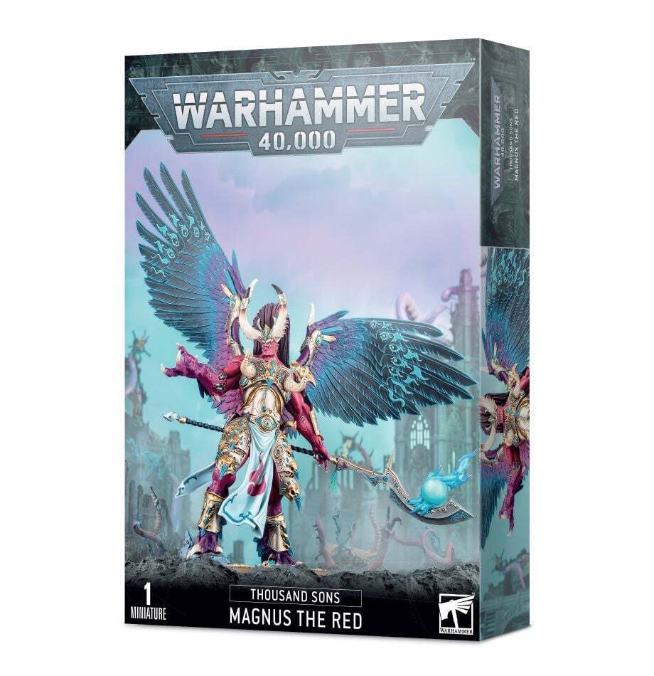This multi-part plastic kit contains the components necessary to assemble Magnus the Red, Daemon Primarch of Tzeentch.