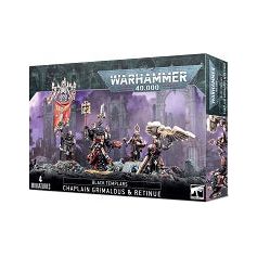 The kit is comprised of 40 plastic components, with which you can assemble one Chaplain Grimaldus and his three Cenobyte Servitors.