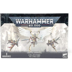 This multi-part plastic kit contains the components necessary to assemble Celestine, the Living Saint, and her 2 accompanying Geminae Superia. This kit comes as 46 components, and is supplied with 2 Citadel 32mm Round bases and one 40mm Round base.