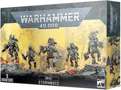 This box set contains 5 multipart plastic Ork Stormboyz, including: 10 head variations, 5 different torso-fronts and 5 body variations allowing you to assemble a unique looking squad. This set contains a host of accessories and additional parts allowing to further customise your squad, and even includes a Gretchin with his very own rocket pack. Models supplied with 32 mm round bases.