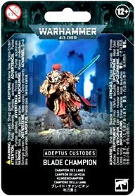 <p><strong>Warhammer 40,000: Adeptus Custodes – Blade Champion</strong> from Games Workshop brings an elite master swordsman to your Adeptus Custodes army. Renowned for their extraordinary skill with the blade, Blade Champions are formidable warriors who specialize in defeating powerful enemies through precision, speed, and devastating melee attacks. This highly detailed plastic miniature features ornate golden armor, elegant weaponry, and dynamic posing options that capture the majesty of the Emperor's eli