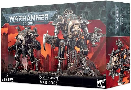 220 plastic components, two Citadel 100mm round bases. This kit builds War Dog-class Knights - any combination of War Dog Karnivores, War Dog Stalkers, or War Dog Brigands.