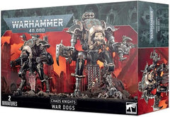 220 plastic components, two Citadel 100mm round bases. This kit builds War Dog-class Knights - any combination of War Dog Karnivores, War Dog Stalkers, or War Dog Brigands.