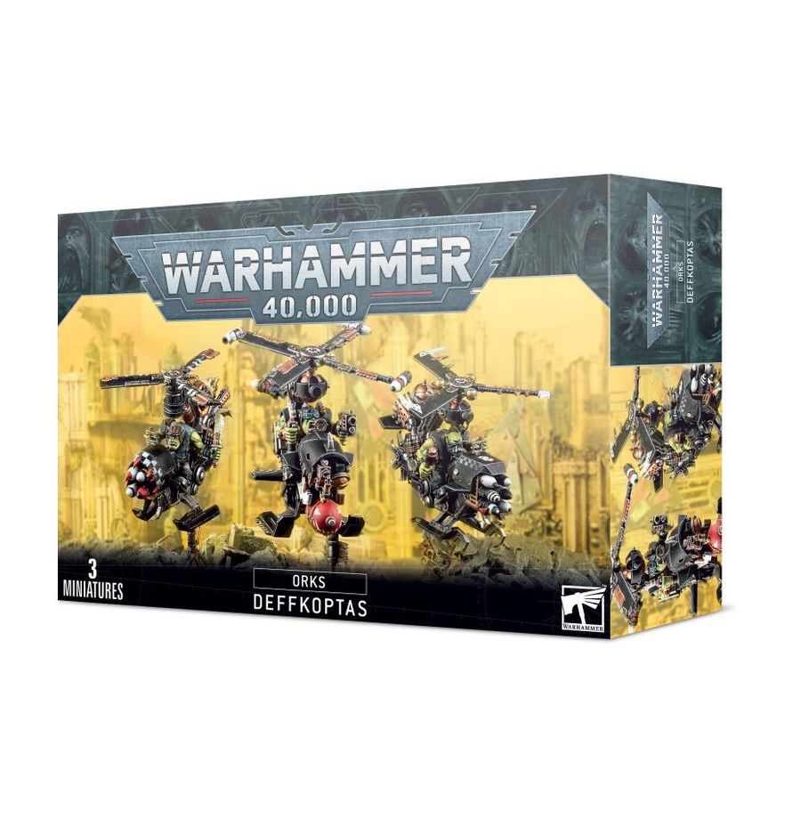 This kit builds three Deffkoptas. This kit comprises 37 plastic components and is supplied with 3x Citadel 75mm Oval Bases. These miniatures are supplied unpainted and require assembly – we recommend using Citadel Plastic Glue and Citadel paints.