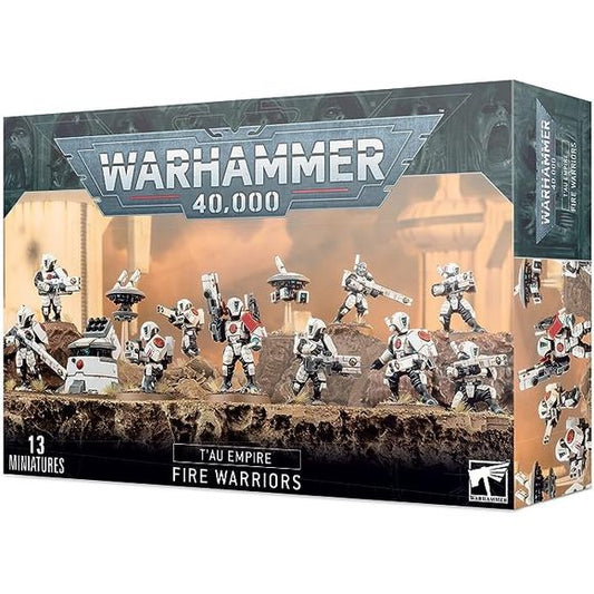 This multi-part plastic kit gives you everything you need to build ten T'au Empire Fire Warriors, in their Strike Team configuration. One model may be upgraded to a Shas'ui, and the kit includes two drones, a DS8 tactical support turret, a selection of different shoulder pads and back packs and a choice of weapons - pulse pistols, pulse carbines, EMP and photon grenades! 230 components in total, with ten Citadel 25mm Round bases, one Citadel 40mm Round base and two small flying bases.
This kit can also be