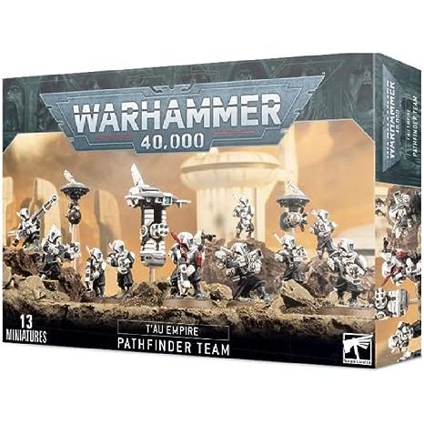 Light reconnaissance units, Pathfinder Teams are the eyes and ears of their Commander in a way no drone can yet emulate. A Pathfinder's foremost role is not to engage the enemy, but instead to operate ahead of their comrades, close to their foe, to accurately scout the enemy.
There are 10 Pathfinders in this kit, and they can be built in a variety of ways – there are different leg options, for kneeling, crouching or standing, as well as different head options. They sport lighter recon armour, which covers