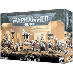 Light reconnaissance units, Pathfinder Teams are the eyes and ears of their Commander in a way no drone can yet emulate. A Pathfinder's foremost role is not to engage the enemy, but instead to operate ahead of their comrades, close to their foe, to accurately scout the enemy.
There are 10 Pathfinders in this kit, and they can be built in a variety of ways – there are different leg options, for kneeling, crouching or standing, as well as different head options. They sport lighter recon armour, which covers