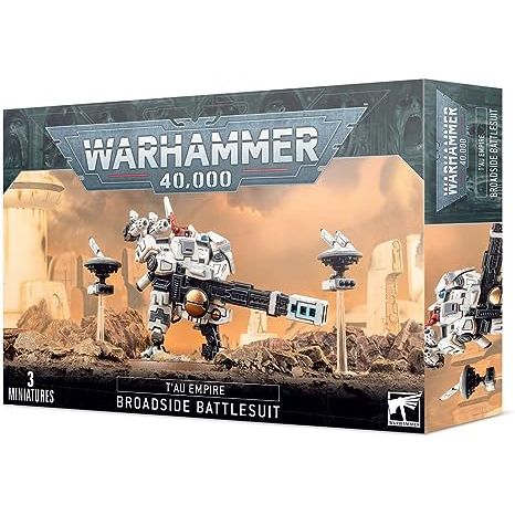 This multi-part plastic kit contains 91 components and a T'au transfer sheet with which to make a Broadside Battlesuit and two Drones.