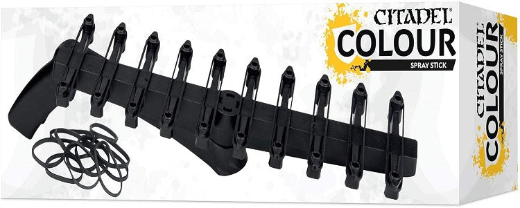 This handle is the perfect accessory for advanced painting of Warhammer miniatures. It features a pistol grip and 10 slots to hold 10 miniatures at one time, allowing you to spray paint 10 at a time and giving full-coverage on the miniature. This is an incredible, time-saving device.