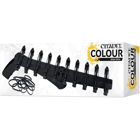 This handle is the perfect accessory for advanced painting of Warhammer miniatures. It features a pistol grip and 10 slots to hold 10 miniatures at one time, allowing you to spray paint 10 at a time and giving full-coverage on the miniature. This is an incredible, time-saving device.