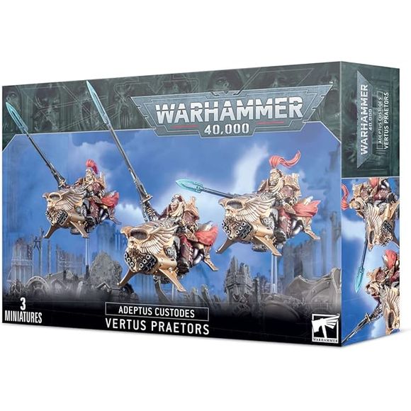 This multi-part plastic kit contains the components necessary to assemble a squad of 3 Vertus Praetors.