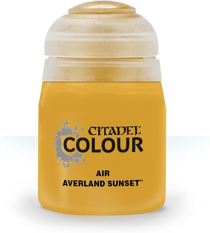 This paint pot contains .8 fl oz of Averland Sunset. This watercolor based paint is intended to be used with an airbrush.
