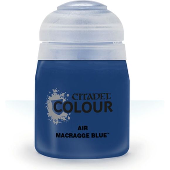 This paint pot contains .8 fl oz of Macragge Blue. This watercolor based paint is intended to be used with an airbrush.