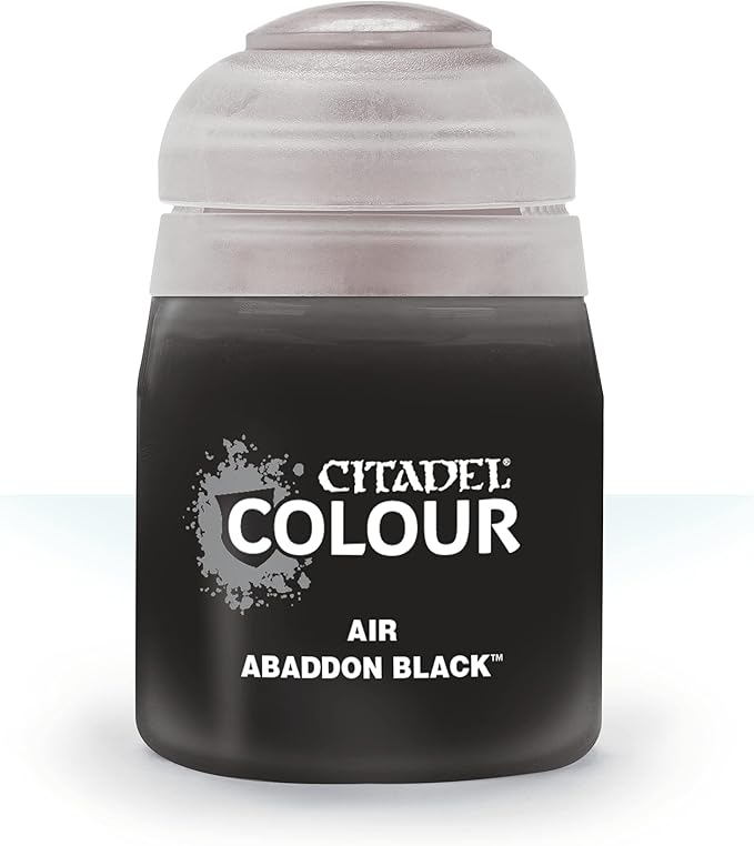 This paint pot contains .8 fl oz of Abaddon Black. This watercolor based paint is intended to be used with an airbrush.