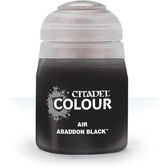 This paint pot contains .8 fl oz of Abaddon Black. This watercolor based paint is intended to be used with an airbrush.