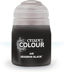 This paint pot contains .8 fl oz of Abaddon Black. This watercolor based paint is intended to be used with an airbrush.