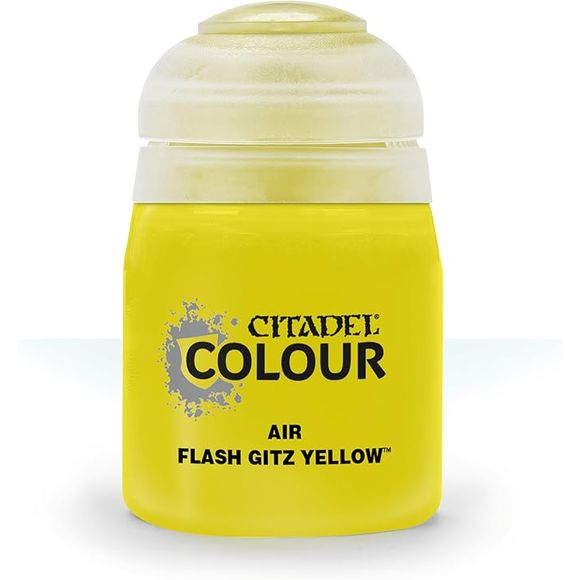 This paint pot contains .8 fl oz of Flash Gitz Yellow. This watercolor based paint is intended to be used with an airbrush.