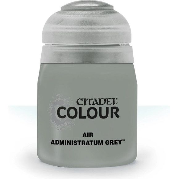 This paint pot contains .8 fl oz of Administratum Grey. This watercolor based paint is intended to be used with an airbrush.