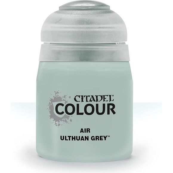 This paint pot contains .8 fl oz of Ulthuan Grey. This watercolor based paint is intended to be used with an airbrush.