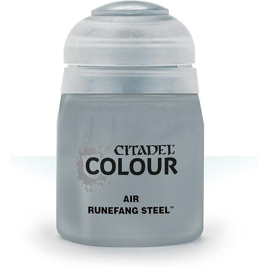 This paint pot contains .8 fl oz of Runefang Steel. This watercolor based paint is intended to be used with an airbrush.