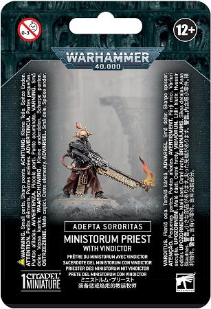 This multipart plastic miniature builds one Ministorum Priest. This kit contains four plastic components, and a Citadel 32mm Round Slotta base. This push-fit miniature can be assembled without glue, and is supplied unpainted – we recommend using Citadel Colour paints.
