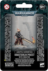 This multipart plastic miniature builds one Ministorum Priest. This kit contains four plastic components, and a Citadel 32mm Round Slotta base. This push-fit miniature can be assembled without glue, and is supplied unpainted – we recommend using Citadel Colour paints.