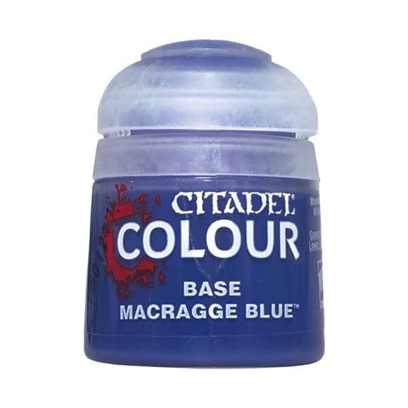 Macragge Blue is a Citadel Base paint. Citadel Base paints are high quality acrylic paints specially formulated for basecoating your Citadel miniatures quickly and easily. They are designed to give a smooth matte finish over black or white undercoats with a single layer. This pot contains 12ml of Macragge Blue, one of 34 Base paints in the Citadel Paint range. As with all of our paints, it is a non-toxic, water-based acrylic paint designed for use on plastic, metal, and resin Citadel miniatures.