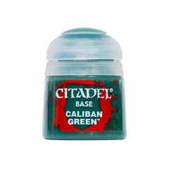 Caliban Green is a Citadel Base paint. Citadel Base paints are high quality acrylic paints specially formulated for basecoating your Citadel miniatures quickly and easily. They are designed to give a smooth matte finish over black or white undercoats with a single layer. This pot contains 12ml of Caliban Green, one of 34 Base paints in the Citadel Paint range. As with all of our paints, it is a non-toxic, water-based acrylic paint designed for use on plastic, metal, and resin Citadel miniatures.