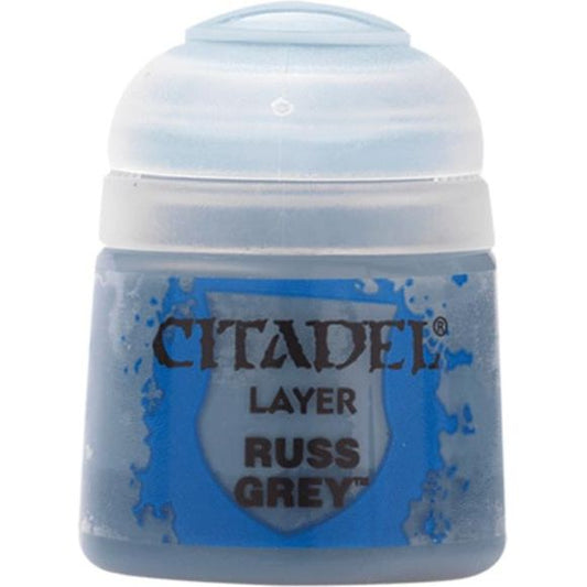 Citadel Layer paints are high quality acrylic paints, and with 70 of them in the Citadel Paint range, you have a huge range of colours and tones to choose from when you paint your miniatures. They are designed to be used straight over Citadel Base paints (and each other) without any mixing. By using several layers you can create a rich, natural finish on your models that looks fantastic on the battlefield. This pot contains 12ml of Russ Grey, one of 70 Layer paints in the Citadel Paint range. As with all of