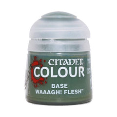Waaagh! Flesh is a Citadel Base paint. Citadel Base paints are high quality acrylic paints specially formulated for basecoating your Citadel miniatures quickly and easily. They are designed to give a smooth matte finish over black or white undercoats with a single layer. This pot contains 12ml of Waaagh! Flesh, one of 34 Base paints in the Citadel Paint range. As with all of our paints, it is a non-toxic, water-based acrylic paint designed for use on plastic, metal, and resin Citadel miniatures.