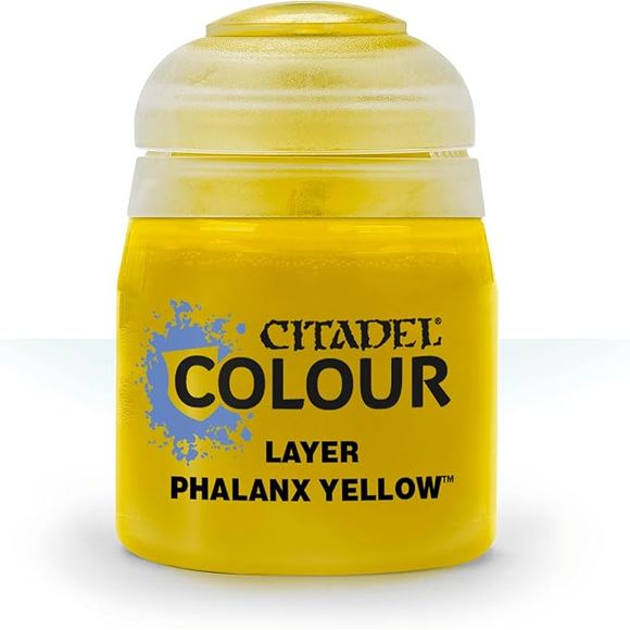 Phalanx Yellow is a Citadel Layer paint. Citadel Layer paints are high quality acrylic paints, and with 70 of them in the Citadel Paint range, you have a huge range of colours and tones to choose from when you paint your miniatures.