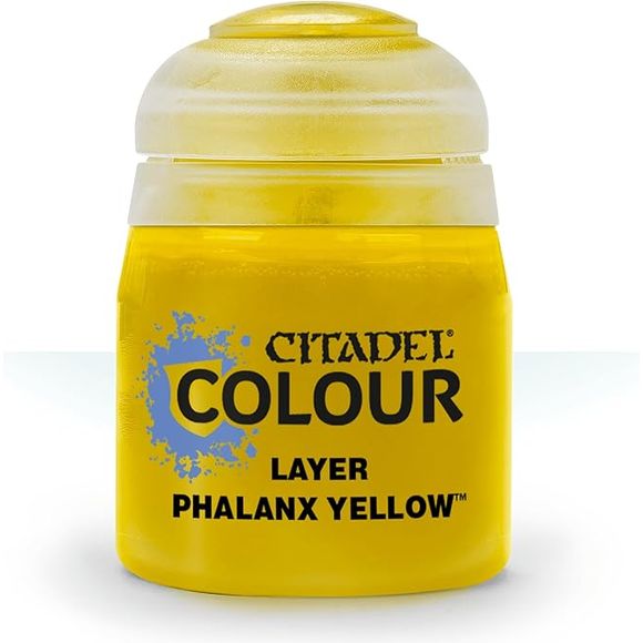 Phalanx Yellow is a Citadel Layer paint. Citadel Layer paints are high quality acrylic paints, and with 70 of them in the Citadel Paint range, you have a huge range of colours and tones to choose from when you paint your miniatures.