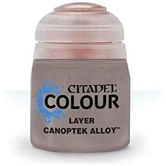 Canoptek Alloy is a Citadel Layer paint. Citadel Layer paints are high quality acrylic paints, and with 70 of them in the Citadel Paint range, you have a huge range of colours and tones to choose from when you paint your miniatures.