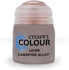 Canoptek Alloy is a Citadel Layer paint. Citadel Layer paints are high quality acrylic paints, and with 70 of them in the Citadel Paint range, you have a huge range of colours and tones to choose from when you paint your miniatures.