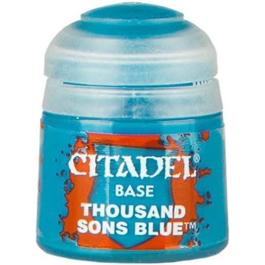 Citadel Base paints are high quality acrylic paints specially formulated for base coating your miniatures quickly and easily. They are designed to give a smooth matte finish over black or white undercoats with a single layer. This pot contains 12ml of Thousand Sons Blue, one of 34 Base paints in the Citadel Paint range. As with all of our paints, it is a non-toxic, water-based acrylic paint designed for use on plastic, metal, and resin Citadel miniatures