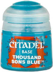 Citadel Base paints are high quality acrylic paints specially formulated for base coating your miniatures quickly and easily. They are designed to give a smooth matte finish over black or white undercoats with a single layer. This pot contains 12ml of Thousand Sons Blue, one of 34 Base paints in the Citadel Paint range. As with all of our paints, it is a non-toxic, water-based acrylic paint designed for use on plastic, metal, and resin Citadel miniatures