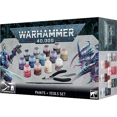 You’ll find 13 different Citadel Colour paints in 12ml pots, featuring the essential colours needed to paint your first models – they're particularly suited to Space Marines of the Ultramarines Chapter and Tyranids of Hive Fleet Leviathan. The set includes Contrast and Shade paints to add extra depth to your paint schemes, and Technical paints to create textured bases.
- Abaddon Black (Base)
- Corax White (Base)
- Wraithbone (Base)
- Naggaroth Night (Base)
- Macragge Blue (Base)
- Leadbelcher (Base)
- Balt