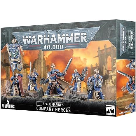 This multipart plastic kit builds a Space Marine Captain and four Company Heroes