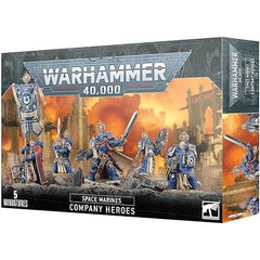 This multipart plastic kit builds a Space Marine Captain and four Company Heroes