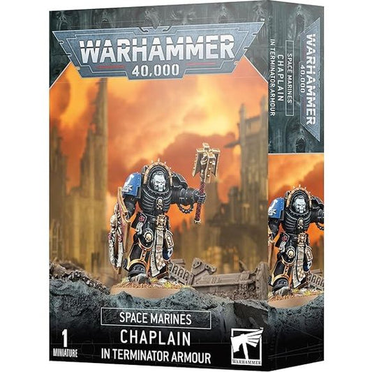 Chaplains rouse Space Marines to war with their litanies of faith, and never is this spiritual fortification more vital than amidst the blood and horror of boarding actions and beachhead strikes. Thus, Chaplains are trained to wear formidable Terminator armour so they can fight alongside veteran battle-brothers in the heaviest combat.

This multipart plastic kit builds one Space Marine Chaplain clad in durable Terminator armour. This inspiring orator stomps into battle, crushing skulls with a crozius arcanu