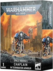 This multipart plastic kit builds one Space Marine Chaplain clad in durable Terminator armour.The kit also offers the choice of a helmet or a bare head with rebreather, both in the skeletal style of the Chaplains, as well as two different heads for the crozius.
This kit contains 25 plastic components, and 1x Citadel 40mm Round Base. This miniature is supplied unpainted and requires assembly – we recommend using Citadel Plastic Glue and Citadel Colour paints.