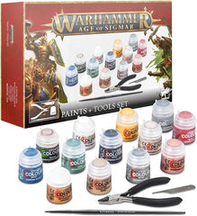 You’ll find 13 different Citadel Colour paints in 12ml pots, featuring the essential colours needed to paint your first models – they're particularly suited to Stormcast Eternals and Skaven miniatures. The set includes heavily-pigmented Base paints to form a strong foundation for your paint schemes, a Shade paint to add depth, and a Technical paint to add texture to your bases.
- Corax White (Base)
- Abaddon Black (Base)
- Averland Sunset (Base)
- Leadbelcher (Base)
- Kantor Blue (Base)
- Khorne Red (Base)