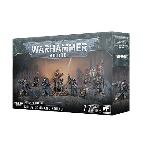 This multipart plastic kit builds a Krieg Command Squad, which is 6 individual miniatures. This kit comprises 81 plastic components, 6x Citadel 25mm Round Bases, and 1x Citadel 32mm Round Base. This set also includes 1x Death Korps of Krieg Transfer Sheet containing 803 waterslide transfers to customise your models.
These miniatures are supplied unpainted and require assembly – we recommend using Citadel Plastic Glue and Citadel Colour paints.
This kit has a release date of 2/22.