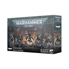 This multipart plastic kit builds five Death Riders. This kit comprises 131 plastic components, and 5x Citadel 60mm by 35.5mm Oval Bases. This set also includes 1x Death Korps of Krieg Transfer Sheet containing 803 waterslide transfers to customise your models.
These miniatures are unpainted and require assembly – we recommend using Citadel Plastic Glue and Citadel Colour paints.
This kit releases on 2/22